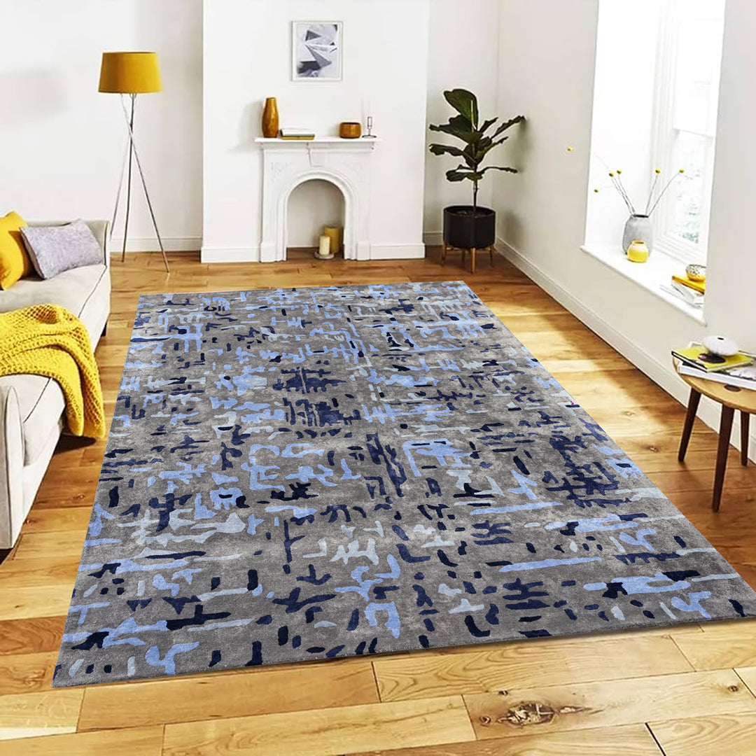 Gray & Blue Silk Area rugs for living room, great room, bedroom, Hand tufted, 8 x 10 ft.  5 x 8 ft. 6 x 9 ft. rugs