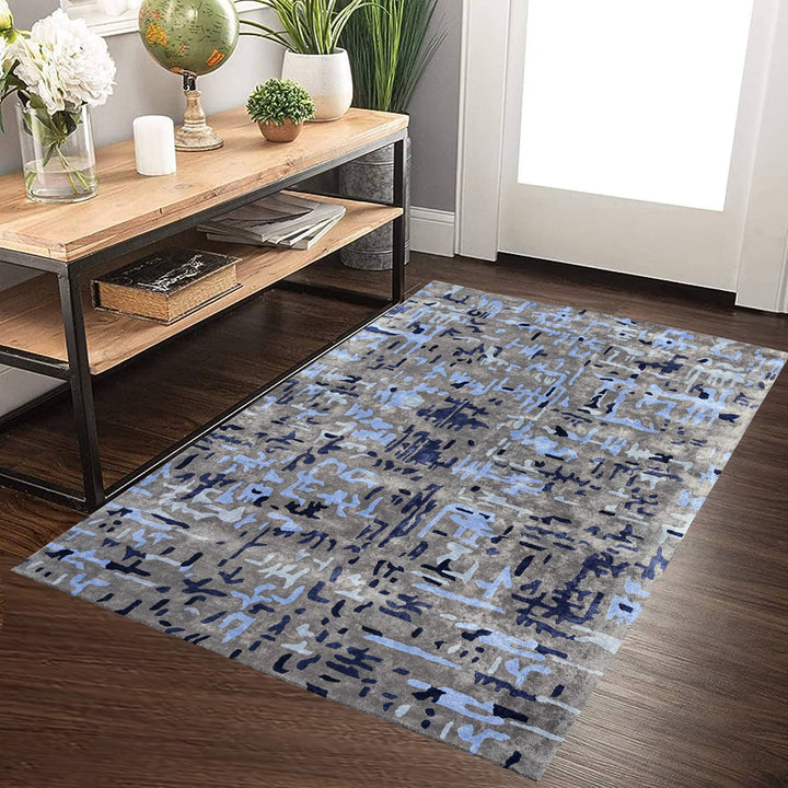 Gray & Blue Silk Area rugs for living room, great room, bedroom, Hand tufted, 8 x 10 ft.  5 x 8 ft. 6 x 9 ft. rugs