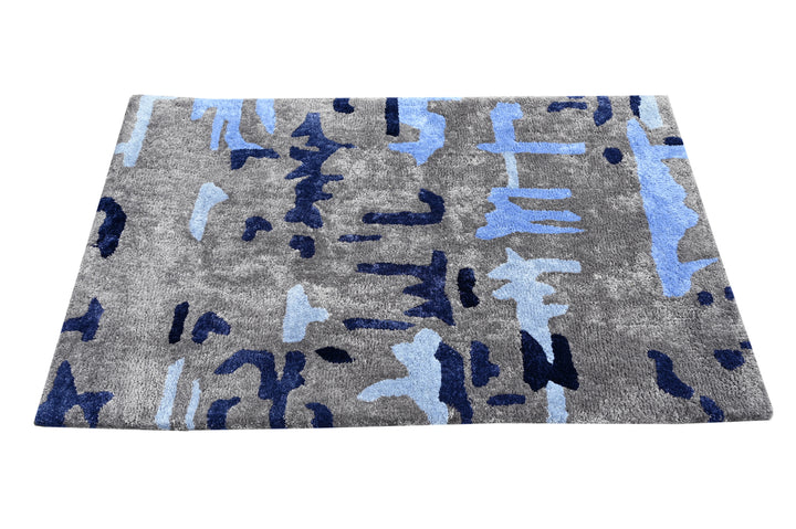 Gray & Blue Silk Area rugs for living room, great room, bedroom, Hand tufted, 8 x 10 ft.  5 x 8 ft. 6 x 9 ft. rugs