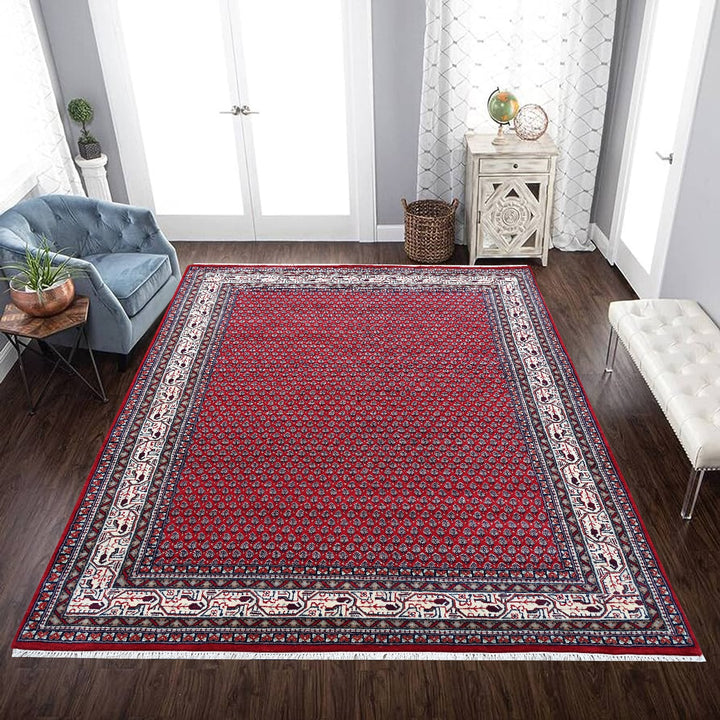 Handmade Persian Wool Area Rugs in Litchi(strawberry) design for Living room & Bedroom, in red & off white cream color