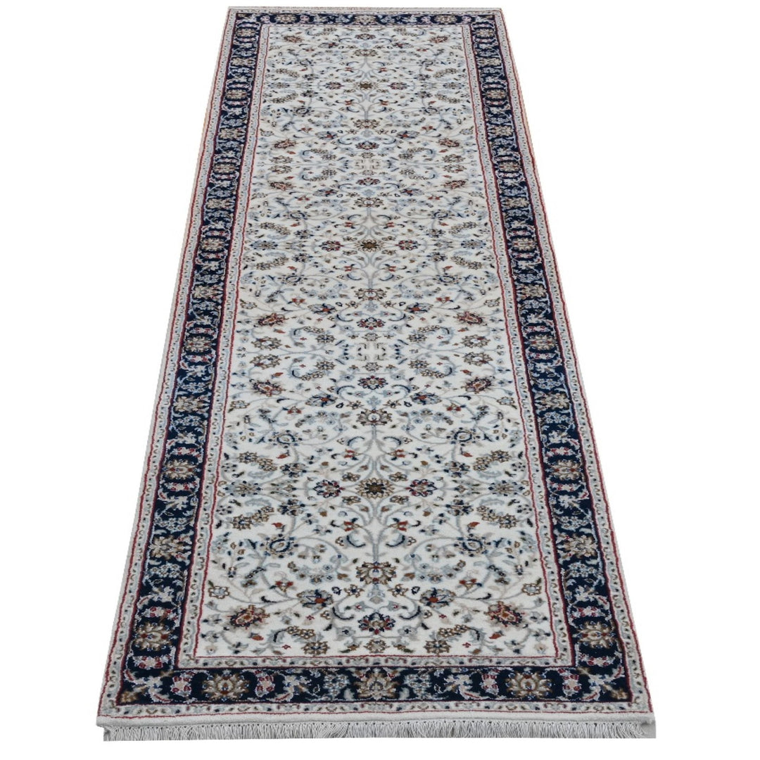 Premium Wool Area Rug, Blue and cream color, Indo Nain Kashan Design, Persian Area rug