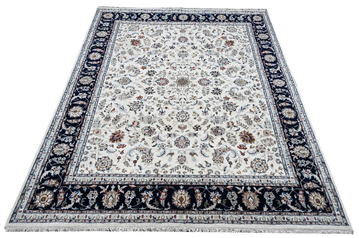 Premium Wool Area Rug, Blue and cream color, Indo Nain Kashan Design, Persian Area rug