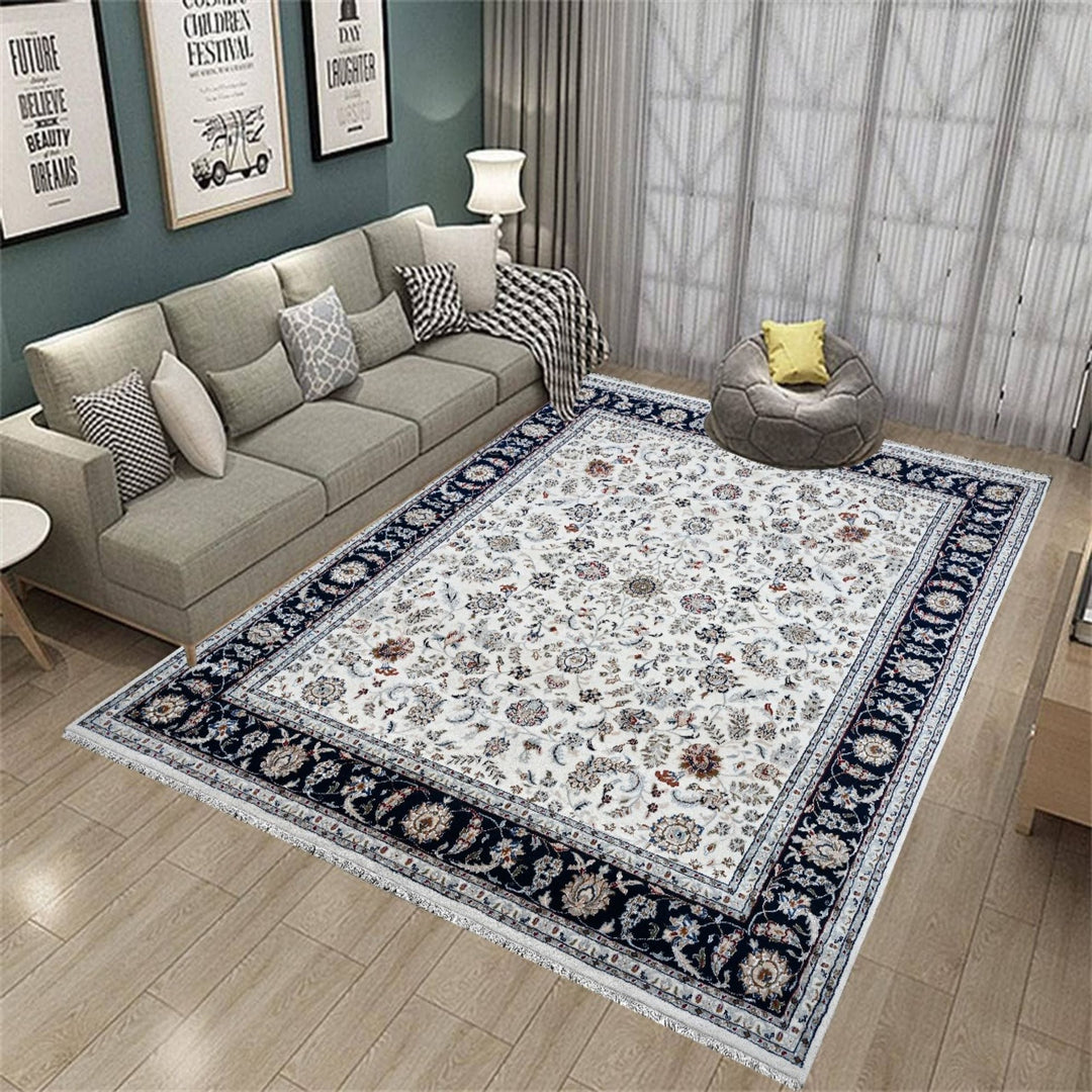 Premium Wool Area Rug, Blue and cream color, Indo Nain Kashan Design, Persian Area rug