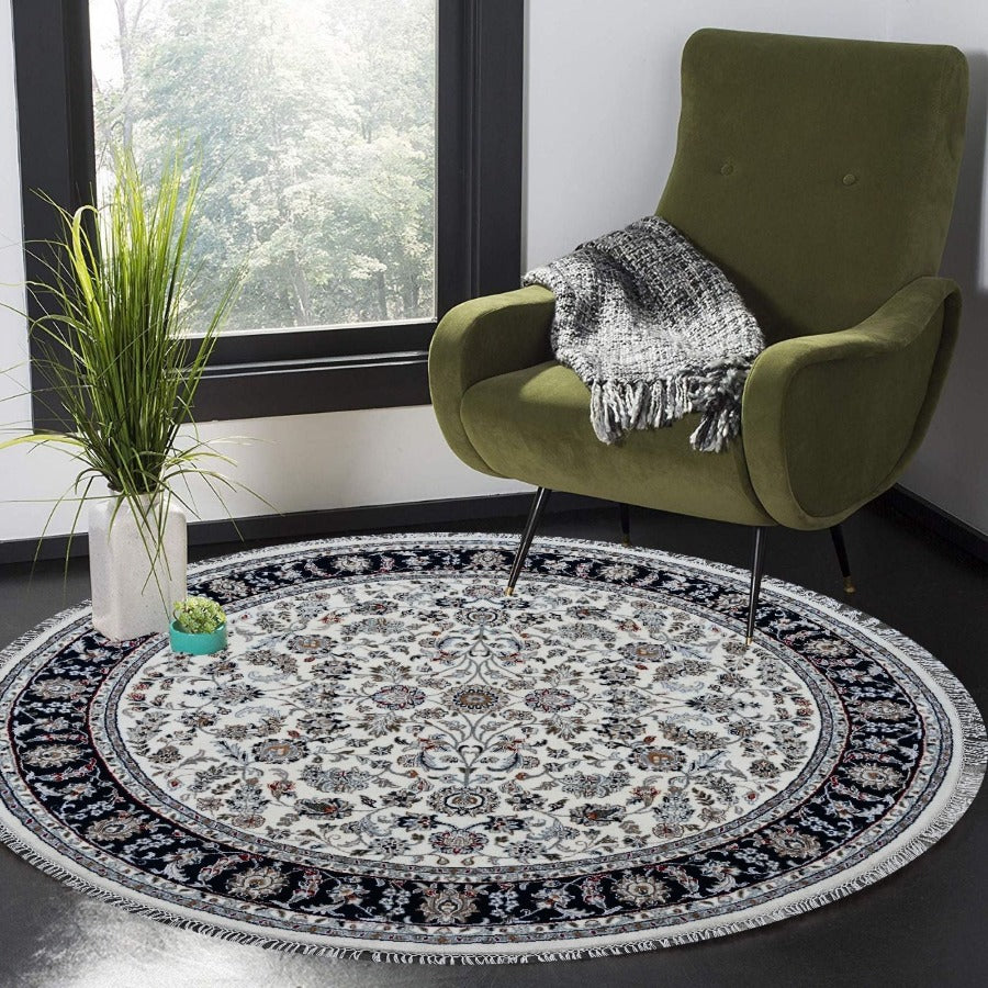 Round wool Area Rug handmade 6 x 6 feet