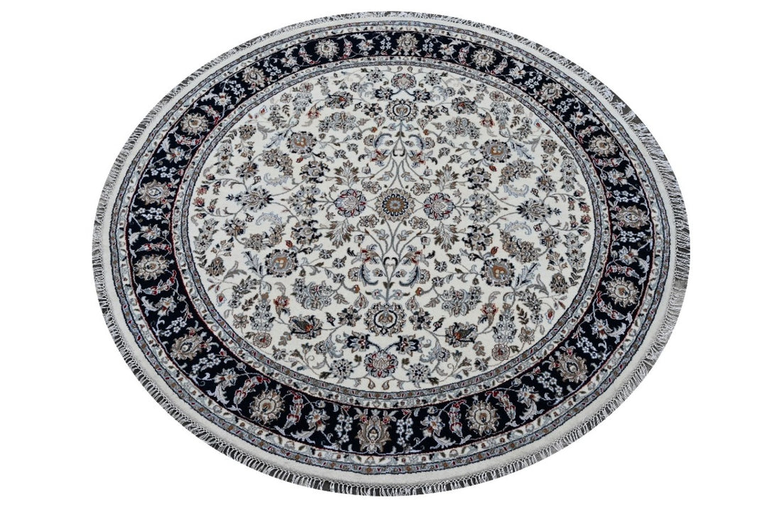 Round wool Area Rug handmade 6 x 6 feet