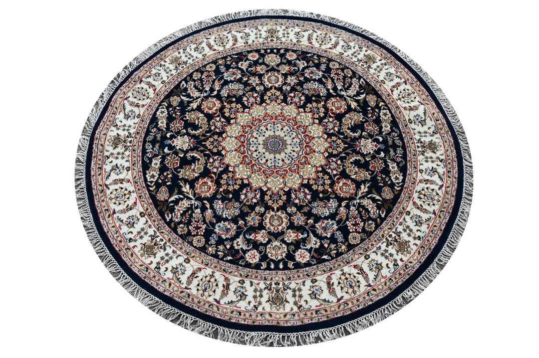 Round wool Area Rug handmade 6 x 6 feet