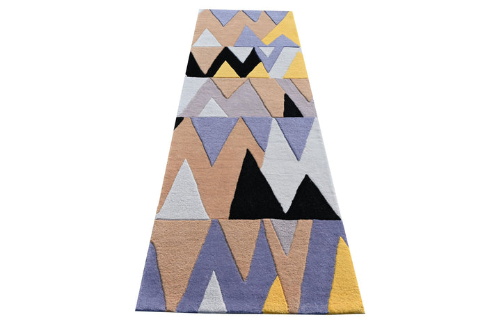 Wool Living and Bedroom Area Runner Rug, Triangular Pattern, Yellow & Black , Modern Area rugs, High and Low pile