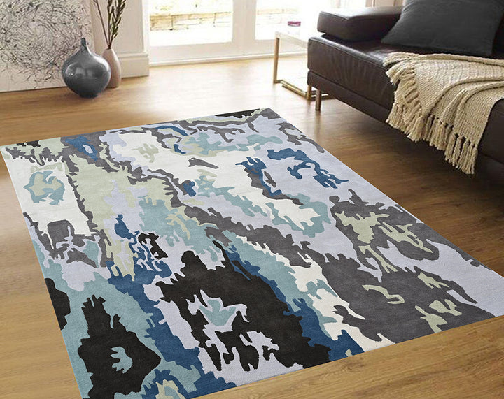 Modern & Abstract design wool Area Rug for living room, 5 x 8 ft. and 8 x 10 ft. Red & blue color,