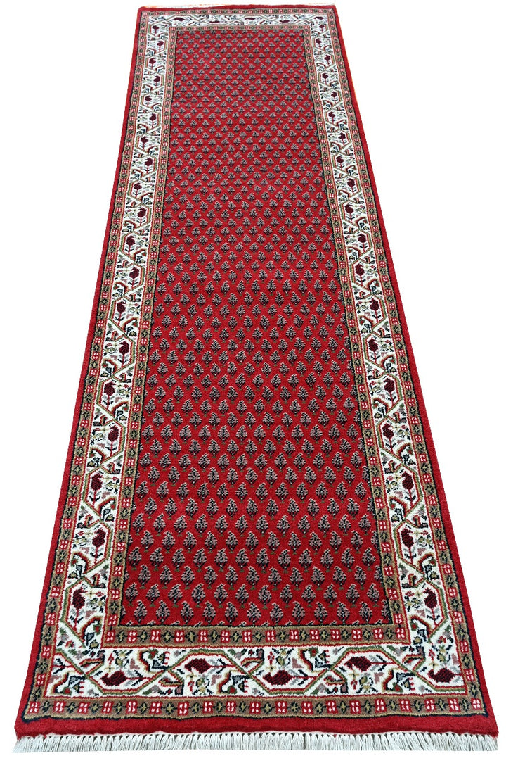 Hand Knotted Runner Area Rug in Red and Cream color for entryway, hallway, living room and bedroom, Litchi design