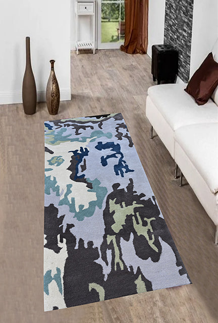 Modern Runner Rug Abstract design in Red, blue and Gray color  for entry way, foyer , living room & great room