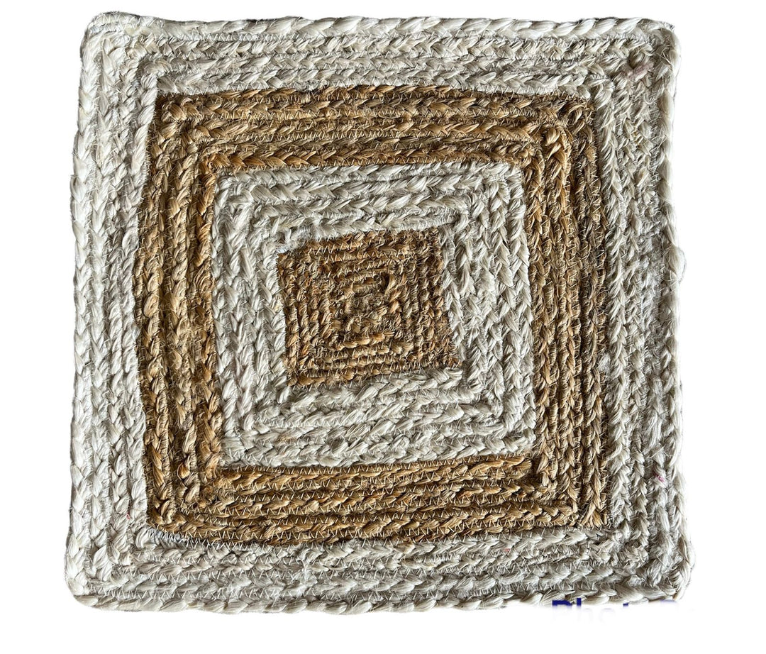 Handwoven Jute Placemats Set of 4 – Beige and White Dining Table Mats – 15 Inch Round and Square Options – Handmade Eco-Friendly Natural Fiber Placemats for Kitchen, Farmhouse, Rustic & Boho Décor, Durable and Heat Resistant