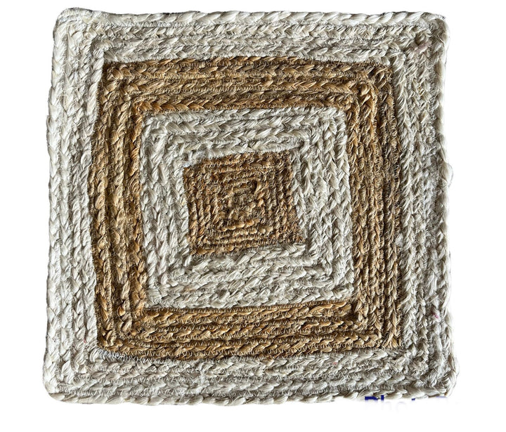 Handwoven Jute Placemats Set of 4 – Beige and White Dining Table Mats – 15 Inch Round and Square Options – Handmade Eco-Friendly Natural Fiber Placemats for Kitchen, Farmhouse, Rustic & Boho Décor, Durable and Heat Resistant