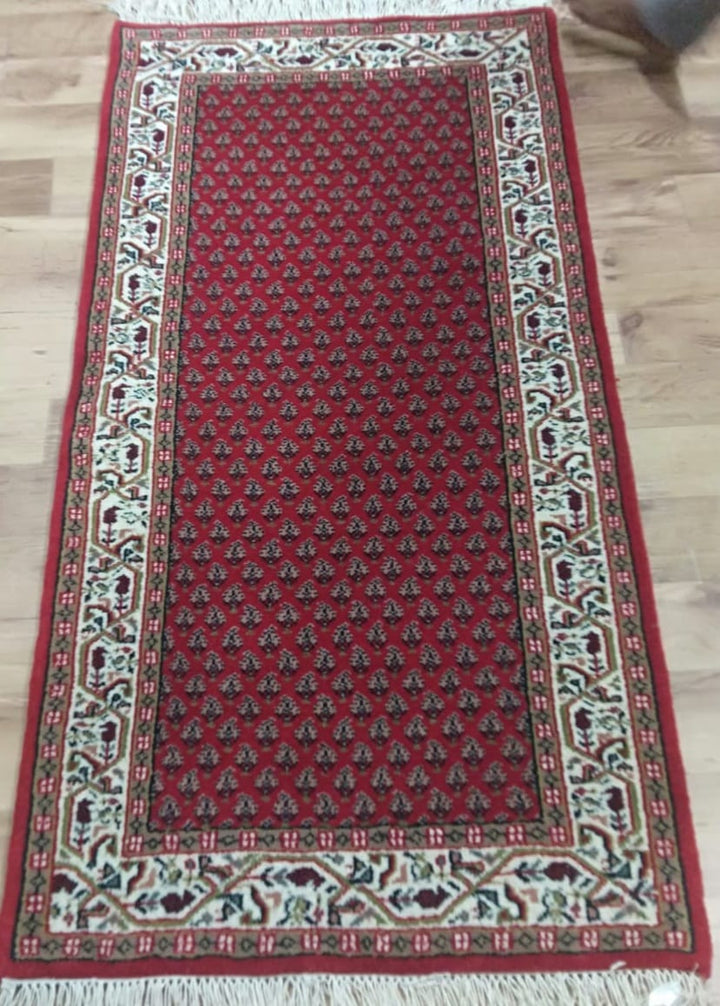 Red and Cream Runner area rugs, hand knotted, in Red, cream and white color, 2.5 ft. wide runner