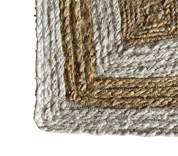 Handwoven Jute Placemats Set of 4 – Beige and White Dining Table Mats – 15 Inch Round and Square Options – Handmade Eco-Friendly Natural Fiber Placemats for Kitchen, Farmhouse, Rustic & Boho Décor, Durable and Heat Resistant