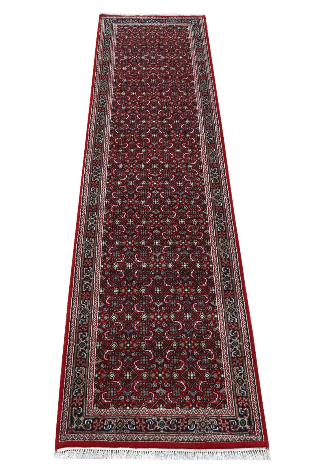 Handmade Bijar Nain wool Rug Runner 2.5 wide, Hand knotted Runner, Red & Maroon runner