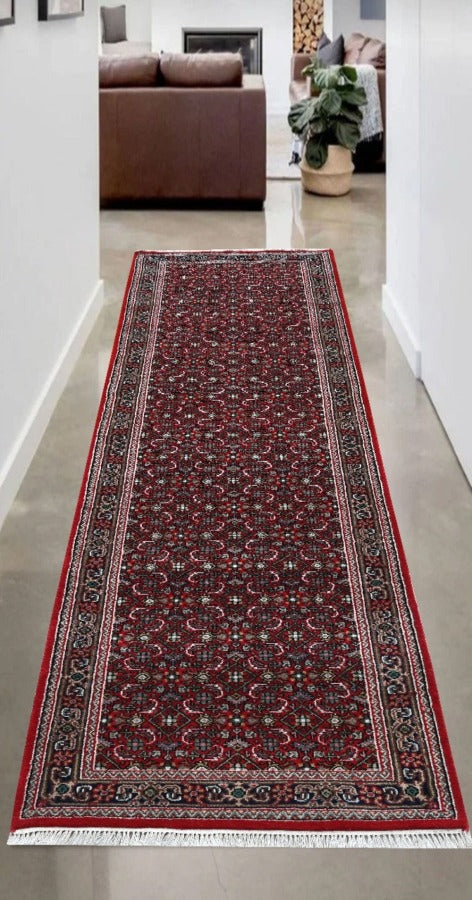 Handmade Bijar Nain wool Rug Runner 2.5 wide, Hand knotted Runner, Red & Maroon runner