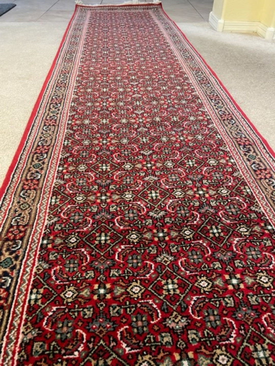 Handmade Bijar Nain wool Rug Runner 2.5 wide, Hand knotted Runner, Red & Maroon runner