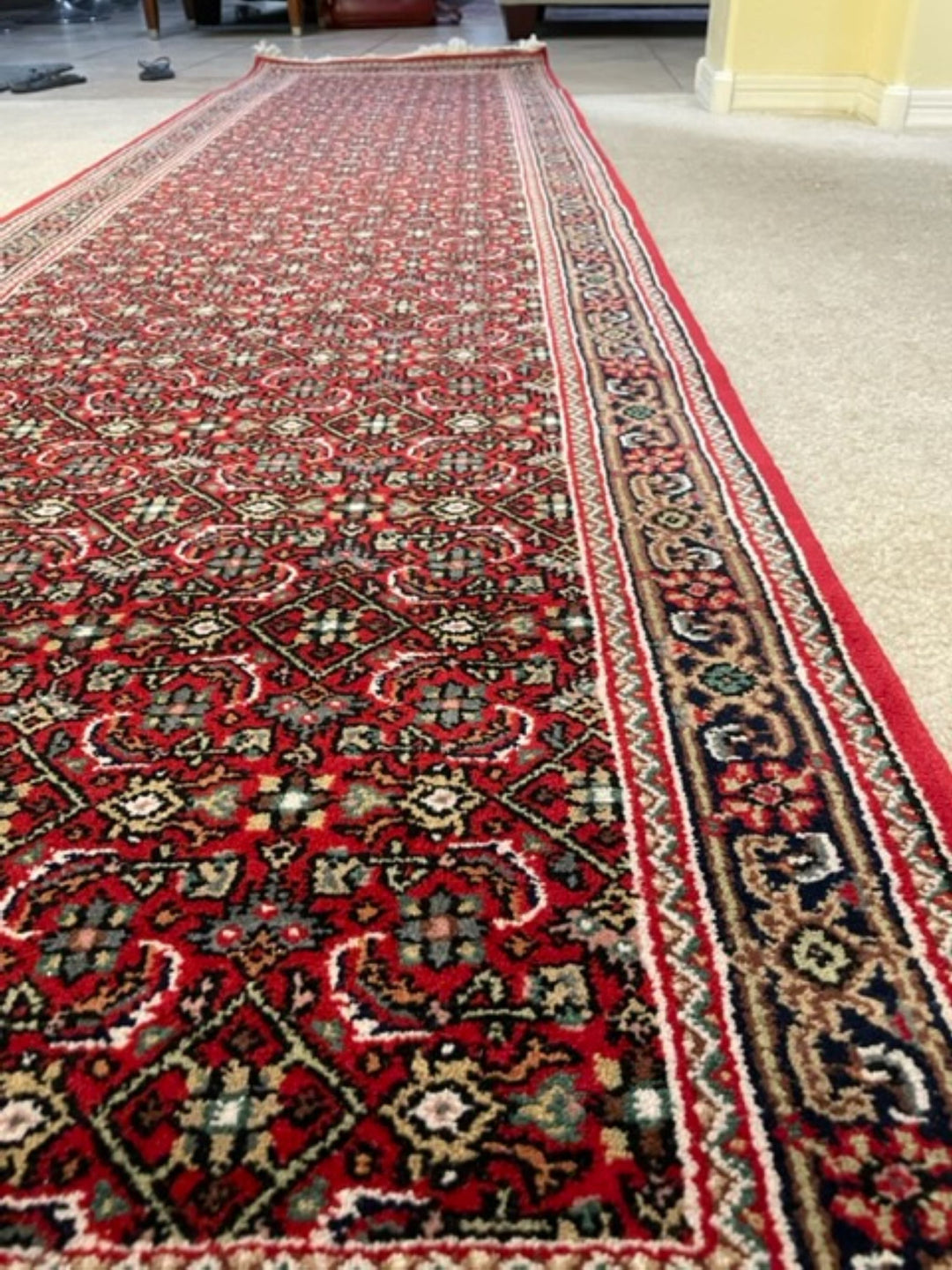 Handmade Bijar Nain wool Rug Runner 2.5 wide, Hand knotted Runner, Red & Maroon runner