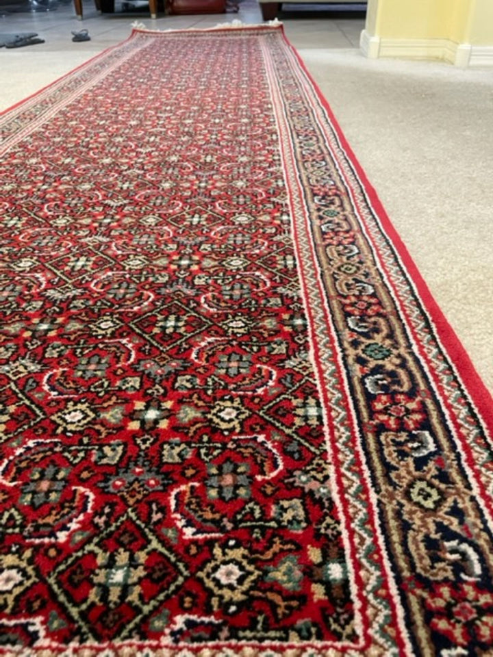 Handmade Bijar Nain wool Rug Runner 2.5 wide, Hand knotted Runner, Red & Maroon runner