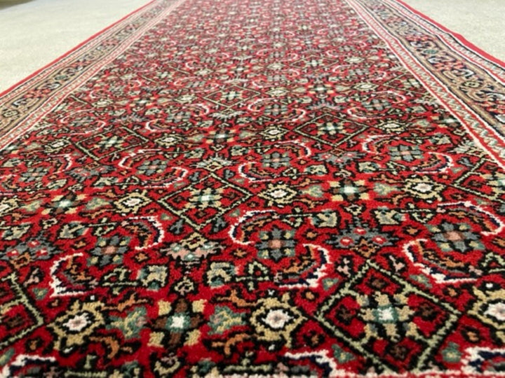 Handmade Bijar Nain wool Rug Runner 2.5 wide, Hand knotted Runner, Red & Maroon runner