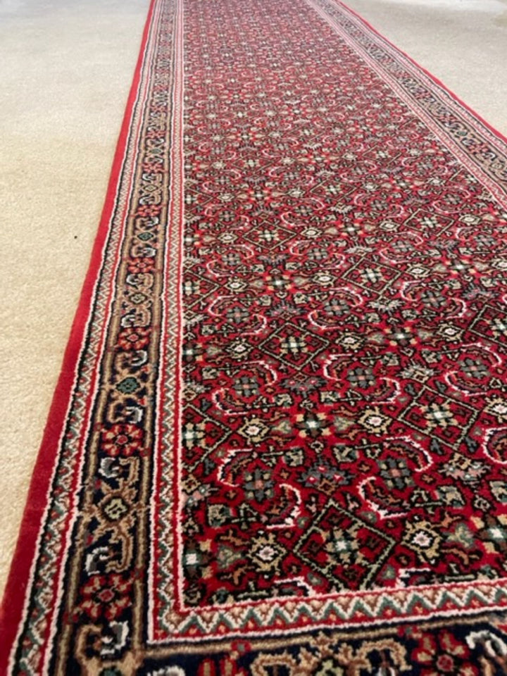 Handmade Bijar Nain wool Rug Runner 2.5 wide, Hand knotted Runner, Red & Maroon runner