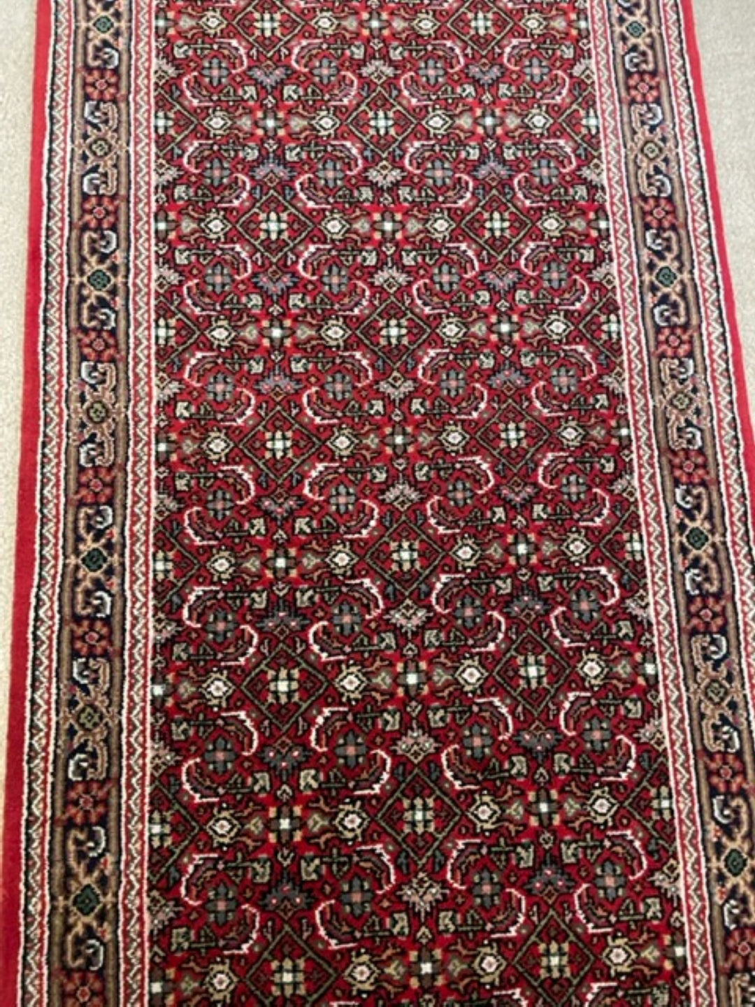 Handmade Bijar Nain wool Rug Runner 2.5 wide, Hand knotted Runner, Red & Maroon runner