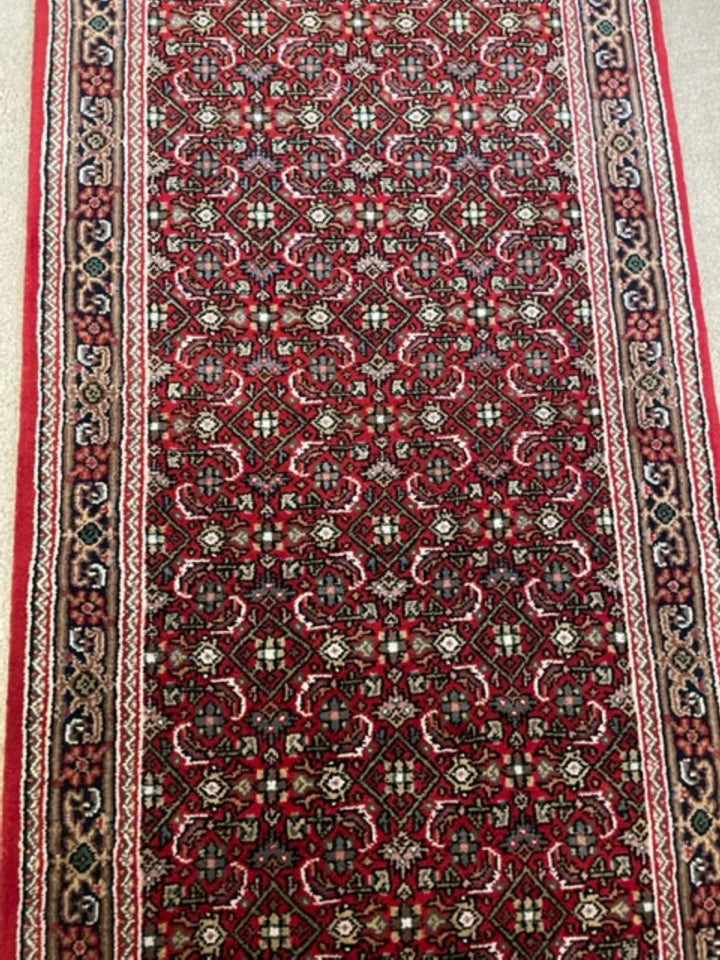 Handmade Bijar Nain wool Rug Runner 2.5 wide, Hand knotted Runner, Red & Maroon runner