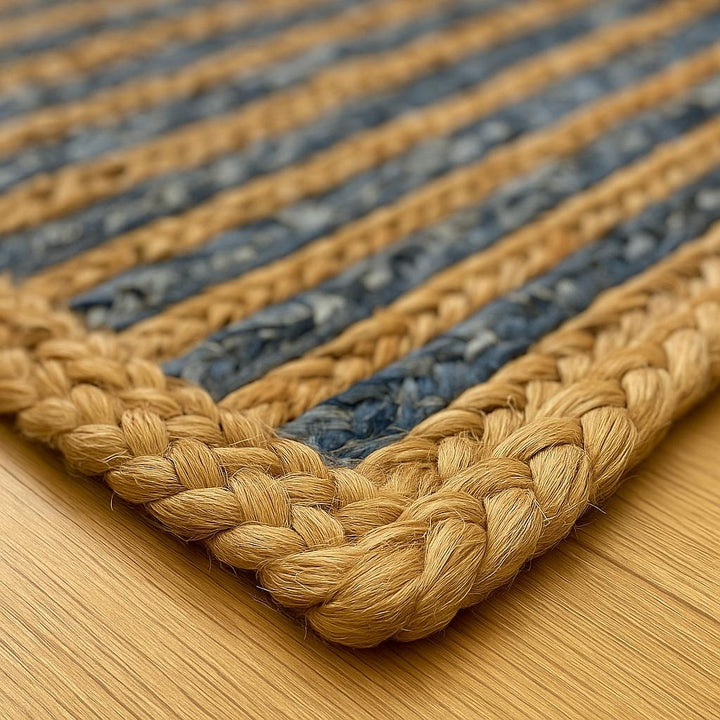 Hand Braided Denim Blue and Beige Runner Area rugs, for your living space, bedroom