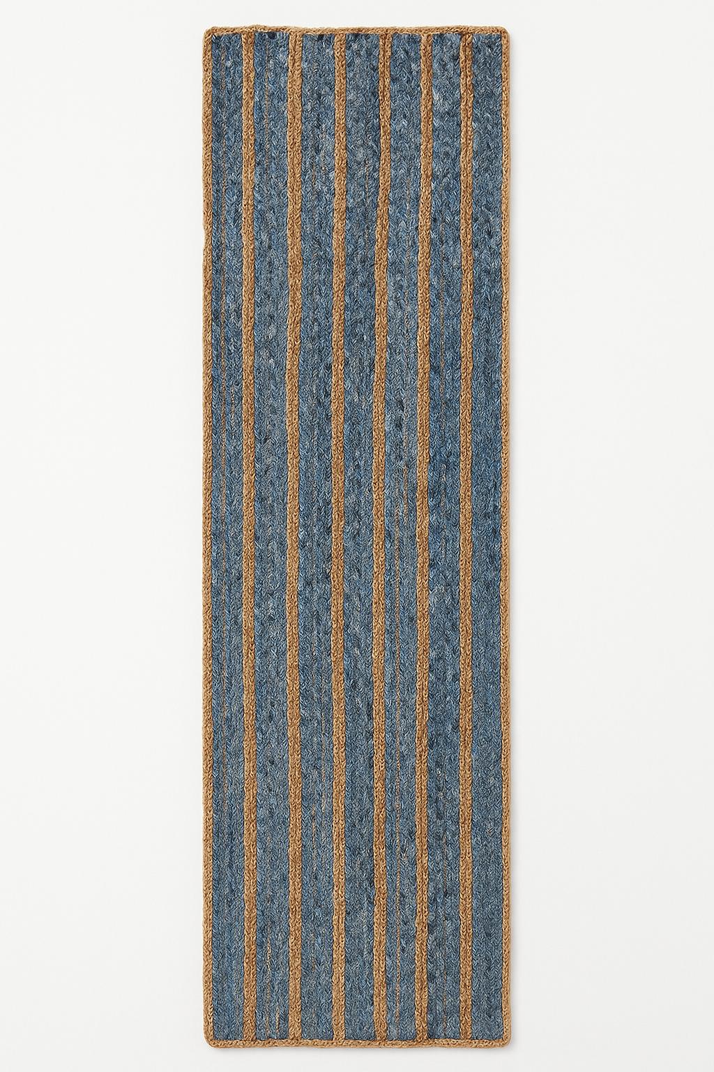 Hand Braided Denim Blue and Beige Runner Area rugs, for your living space, bedroom