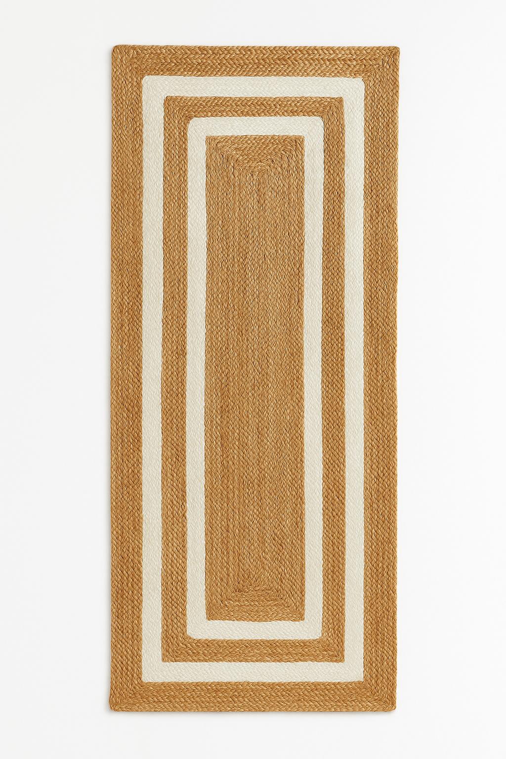 Beige and white Area rug Runner, Hand braided, Runner for hallway, living room and indoor living space.