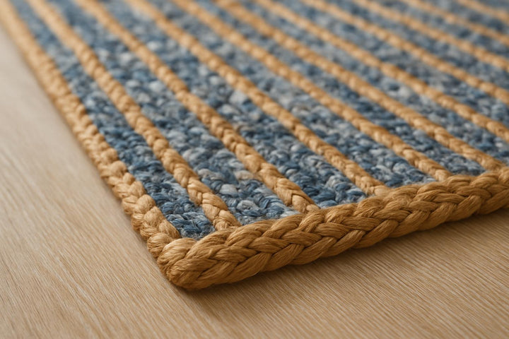 Hand Braided Denim Blue and Beige Runner Area rugs, for your living space, bedroom