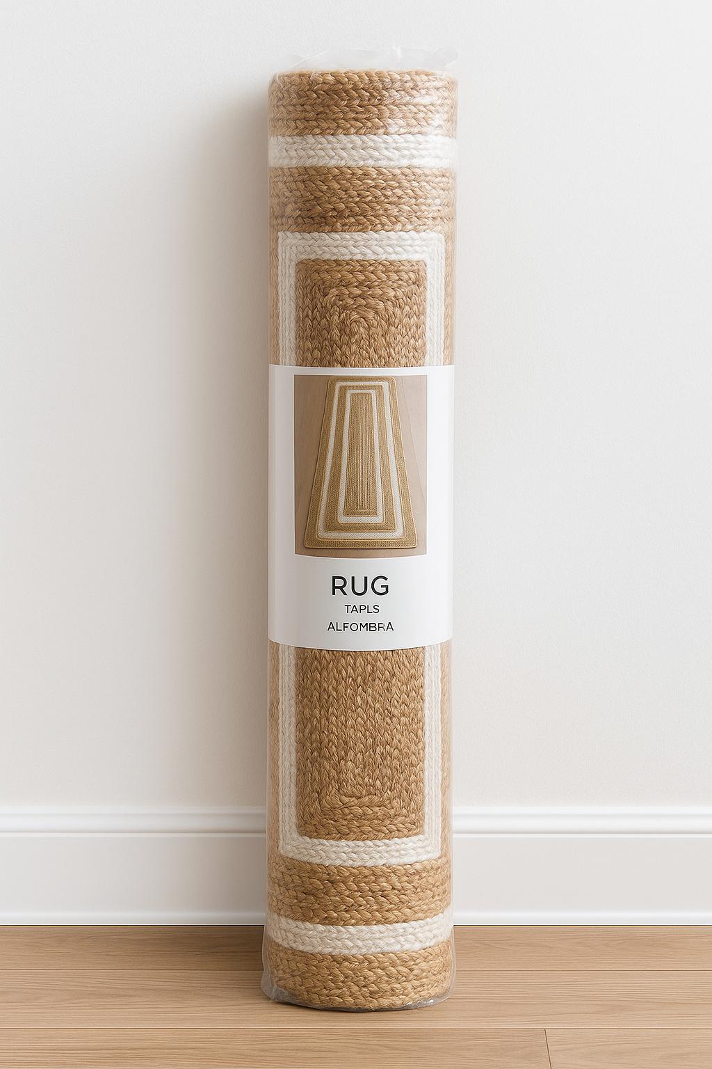 Beige and white Area rug Runner, Hand braided, Runner for hallway, living room and indoor living space.