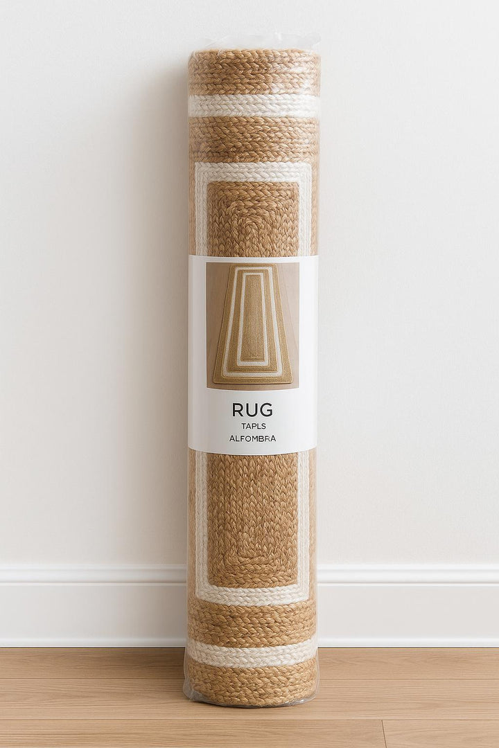 Beige and white Area rug Runner, Hand braided, Runner for hallway, living room and indoor living space.