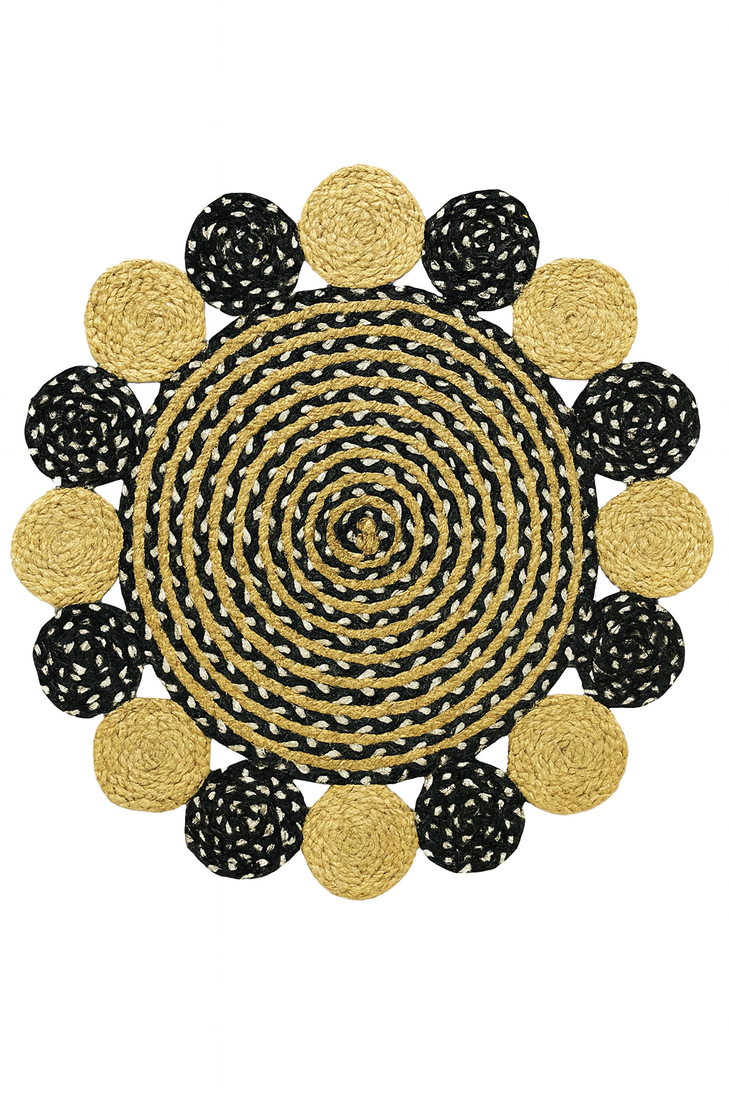 Round Area rugs Handmade, foyer entryway, living room rugs, home decoration, Beige and Black area rug