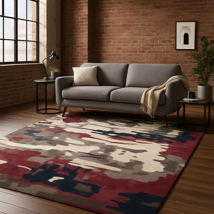 New Zealand Wool Area Rug – Modern Abstract Hand-Tufted Rug for Living Room & Bedroom | Red or Grey, 5x8 & 8x10 ft