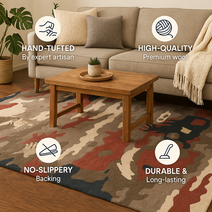 New Zealand Wool Area Rug – Modern Abstract Hand-Tufted Rug for Living Room & Bedroom | Red or Grey, 5x8 & 8x10 ft