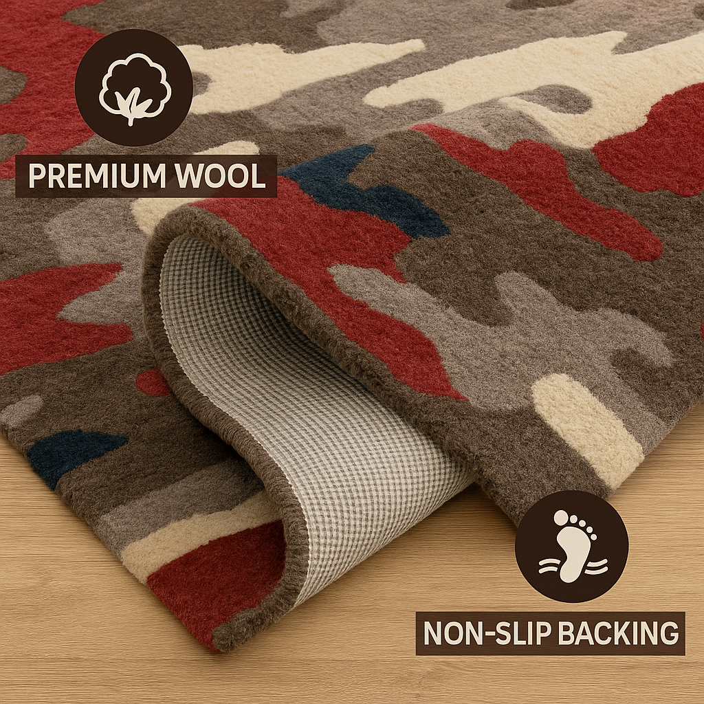 New Zealand Wool Area Rug – Modern Abstract Hand-Tufted Rug for Living Room & Bedroom | Red or Grey, 5x8 & 8x10 ft