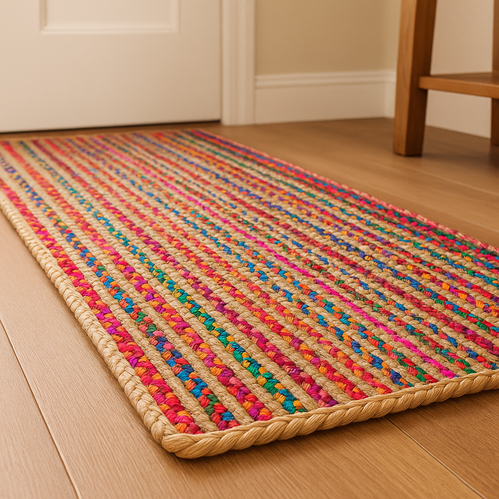 Multicolor cotton jute runner rug at front door entryway