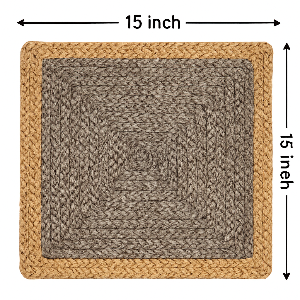 Handmade jute placemats in 4 color, Orange, Gray, Natural white, Purple with Beige color 15 in width, (set of 4)