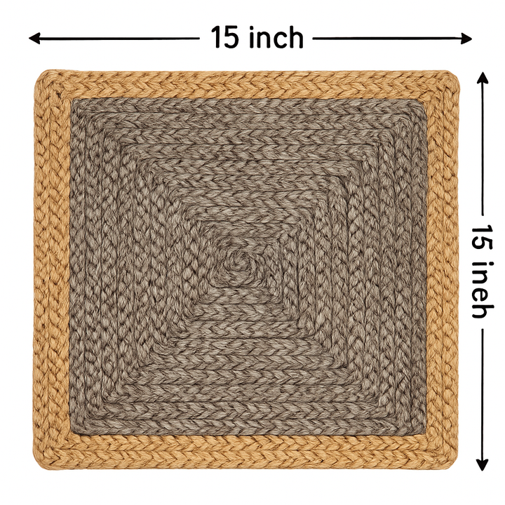 Handmade jute placemats in 4 color, Orange, Gray, Natural white, Purple with Beige color 15 in width, (set of 4)
