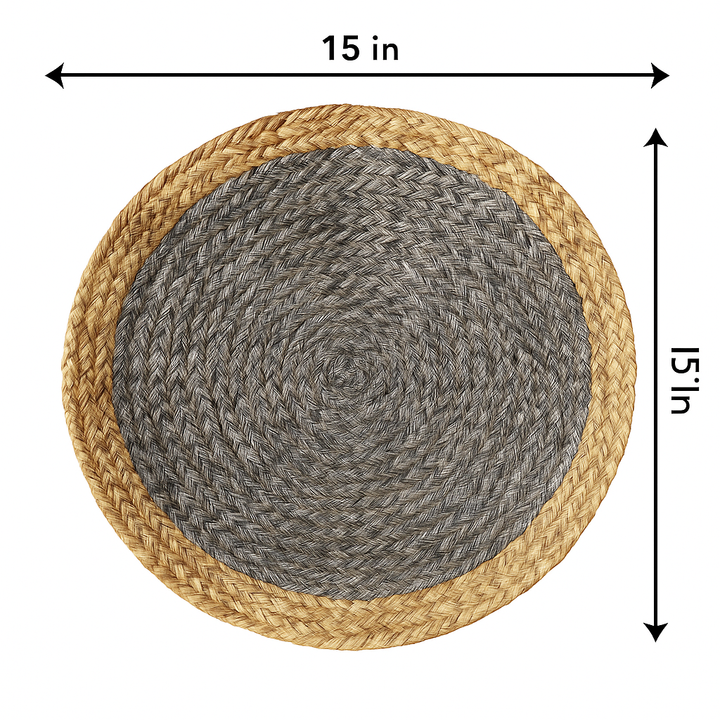 Handmade Jute Placemats Set of 4 – 15 Inch Handwoven Gray & Beige Dining Table Mats – Eco-Friendly, Heat Resistant, Rustic Farmhouse Decor for Kitchen, Dining, Parties & Everyday Use