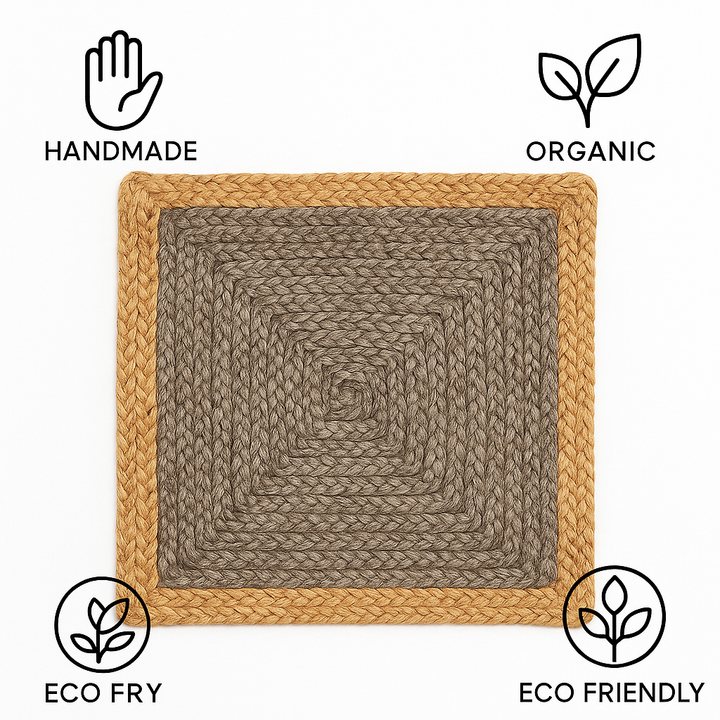 Handmade jute placemats in 4 color, Orange, Gray, Natural white, Purple with Beige color 15 in width, (set of 4)