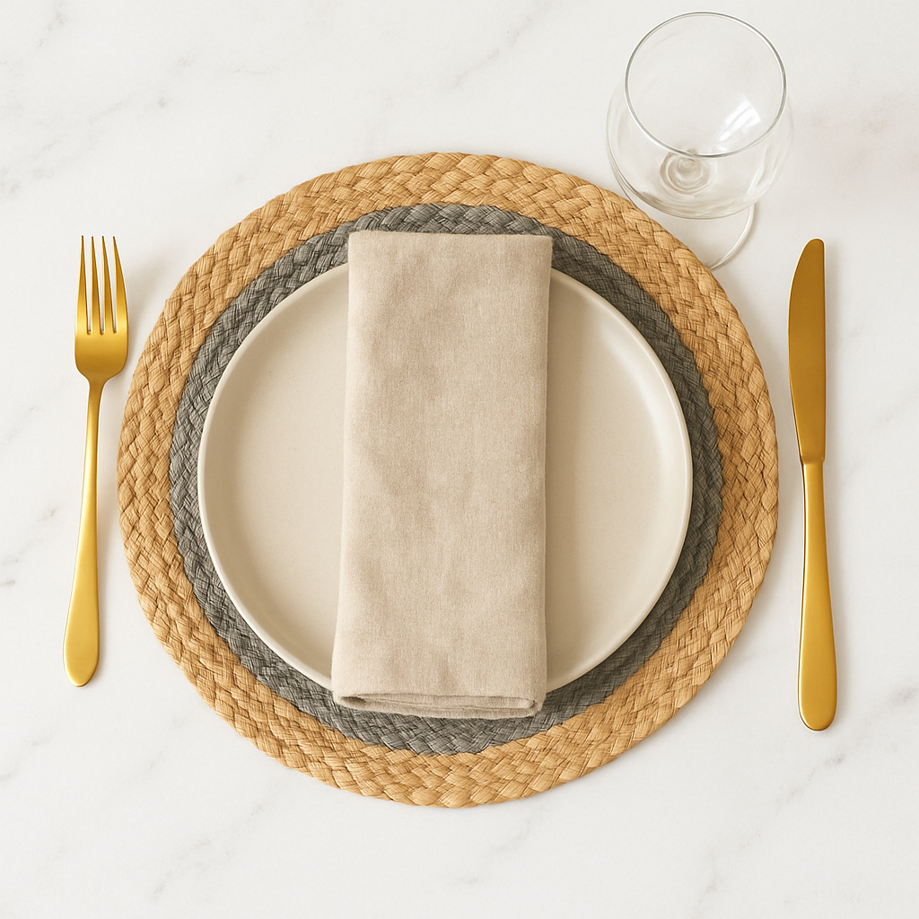Handmade Jute Placemats Set of 4 – 15 Inch Handwoven Gray & Beige Dining Table Mats – Eco-Friendly, Heat Resistant, Rustic Farmhouse Decor for Kitchen, Dining, Parties & Everyday Use