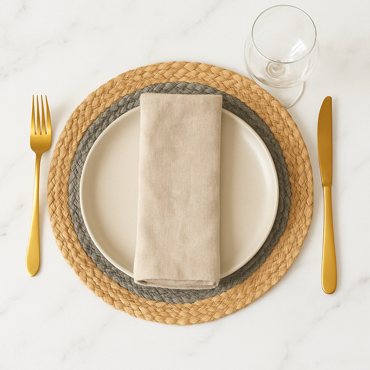 Handmade Jute Placemats Set of 4 – 15 Inch Handwoven Gray & Beige Dining Table Mats – Eco-Friendly, Heat Resistant, Rustic Farmhouse Decor for Kitchen, Dining, Parties & Everyday Use