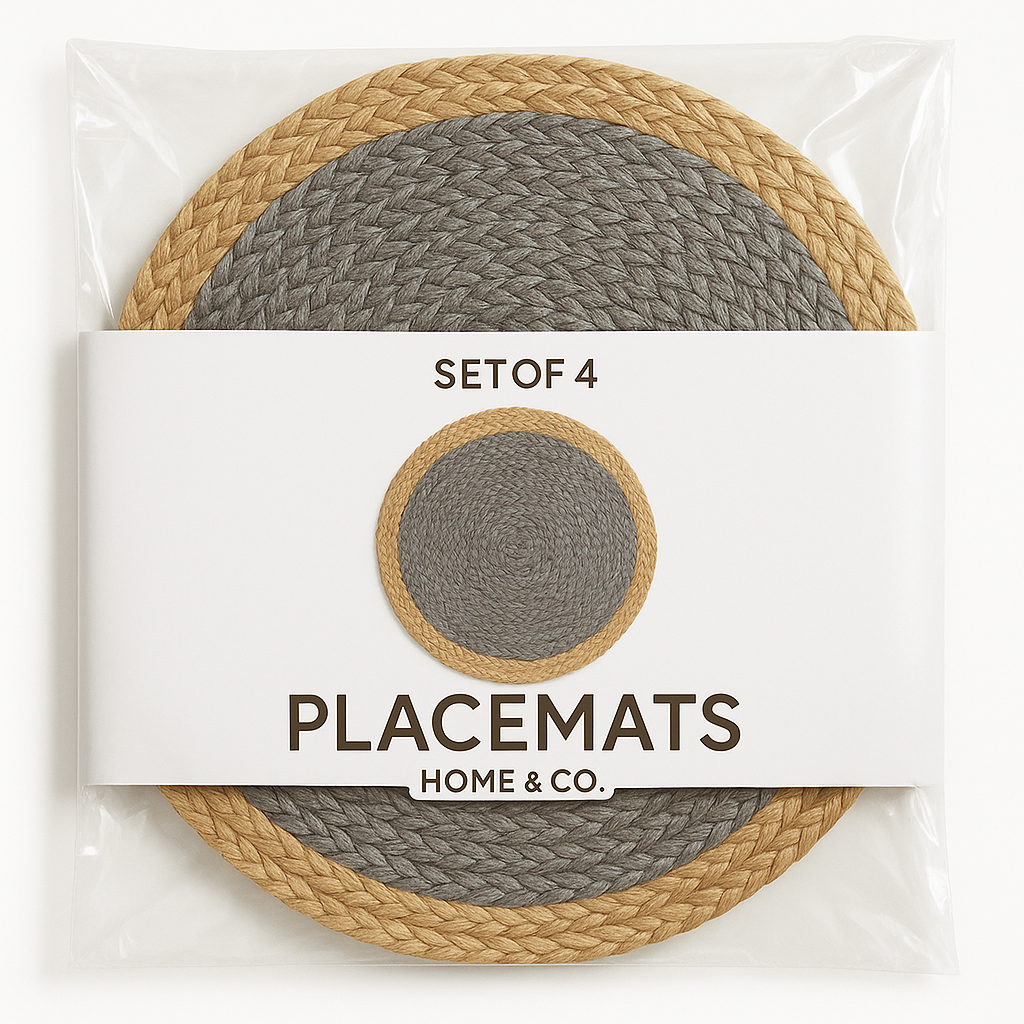 Handmade Jute Placemats Set of 4 – 15 Inch Handwoven Gray & Beige Dining Table Mats – Eco-Friendly, Heat Resistant, Rustic Farmhouse Decor for Kitchen, Dining, Parties & Everyday Use
