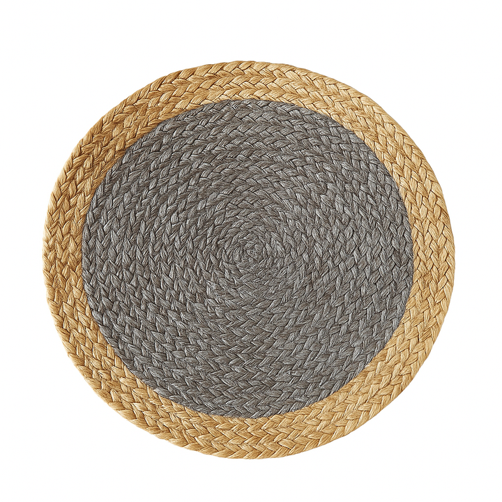 Handmade Jute Placemats Set of 4 – 15 Inch Handwoven Gray & Beige Dining Table Mats – Eco-Friendly, Heat Resistant, Rustic Farmhouse Decor for Kitchen, Dining, Parties & Everyday Use