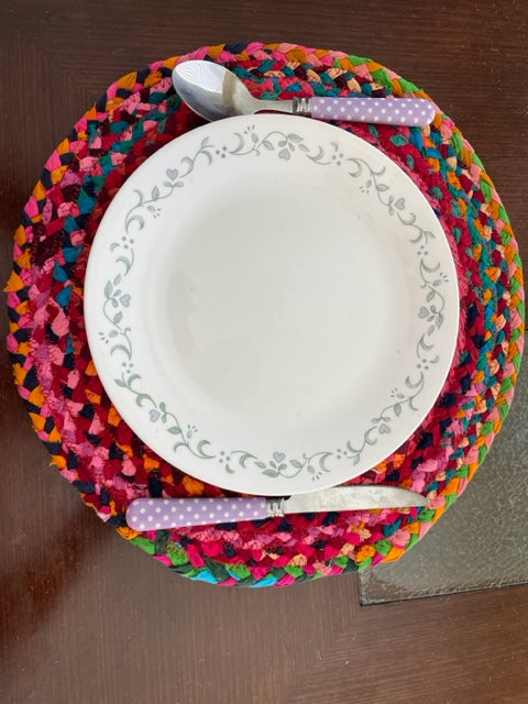 Hand made Round Jute placemats Orange, Beige, White, purple and Multicolor dinner placemats, Kitchen placemats