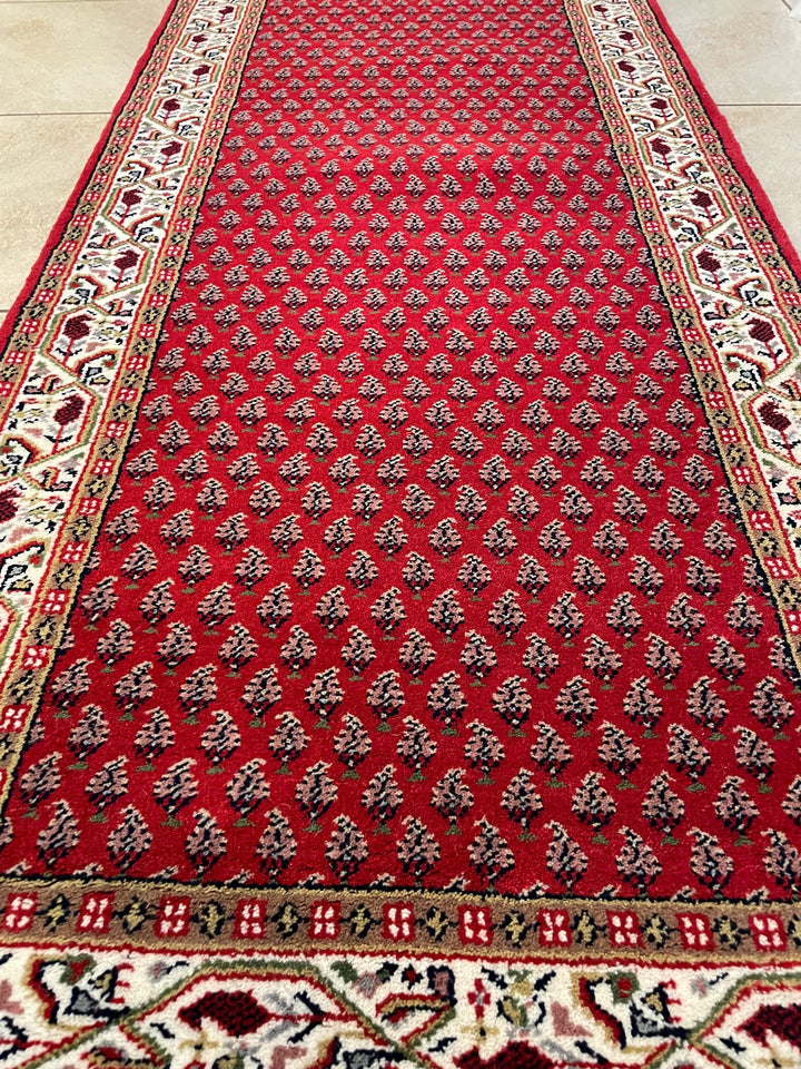 Hand Knotted Runner Area Rug in Red and Cream color for entryway, hallway, living room and bedroom, Litchi design