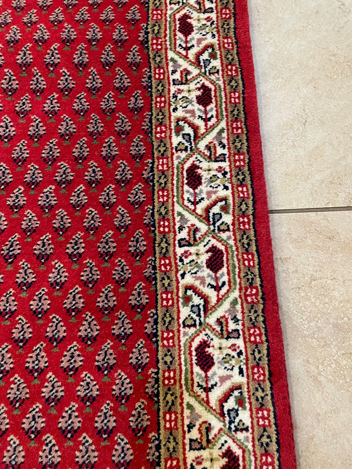 Hand Knotted Runner Area Rug in Red and Cream color for entryway, hallway, living room and bedroom, Litchi design