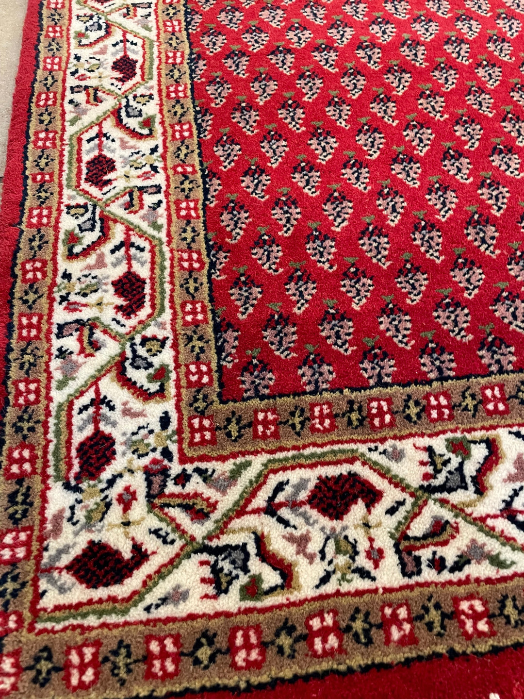 Red and Cream Runner area rugs, hand knotted, in Red, cream and white color, 2.5 ft. wide runner